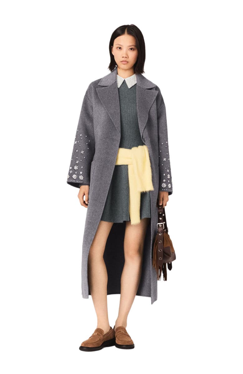 maje Long double-faced rhinestone coat, Alternate, color, Grey