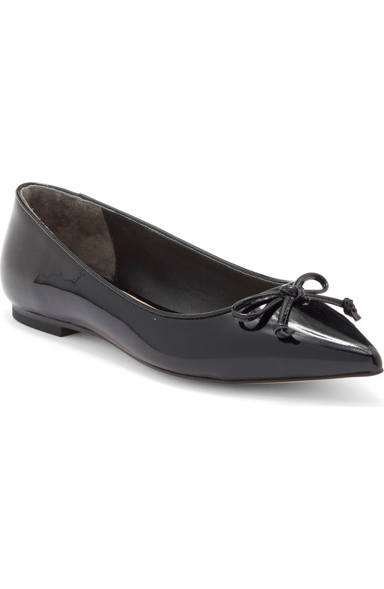 Stuart Weitzman Gabby Pointed Toe Bow Flat, Main, color, Black/ Black