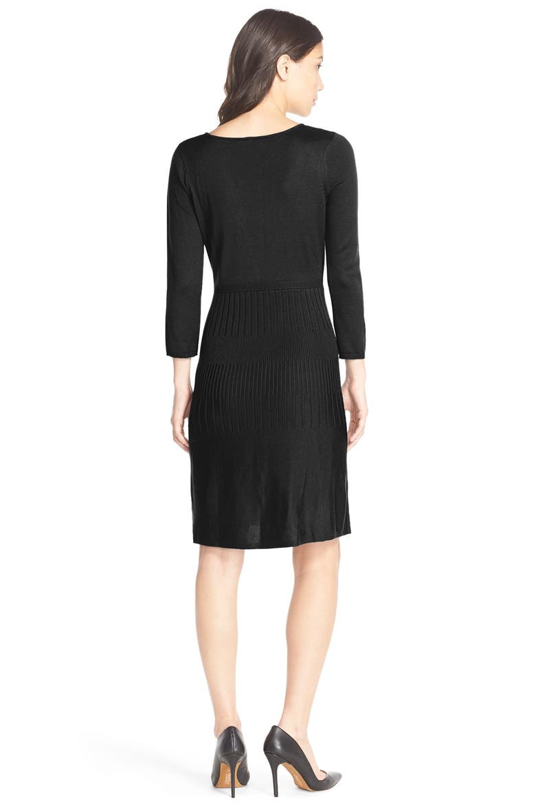 Ribbed Fit & Flare Sweater Dress, Alternate, color, BLACK