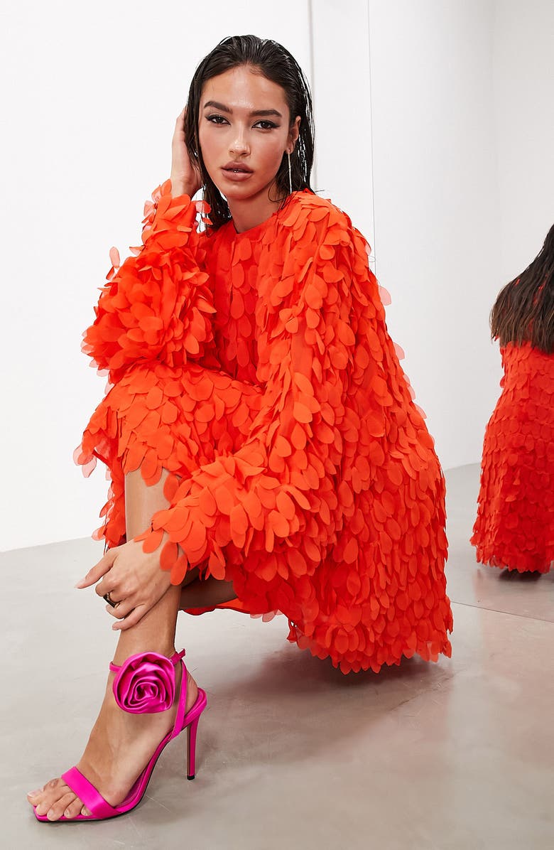 ASOS DESIGN EDITION Appliqué Long Sleeve Trapeze Minidress, Alternate, color, 