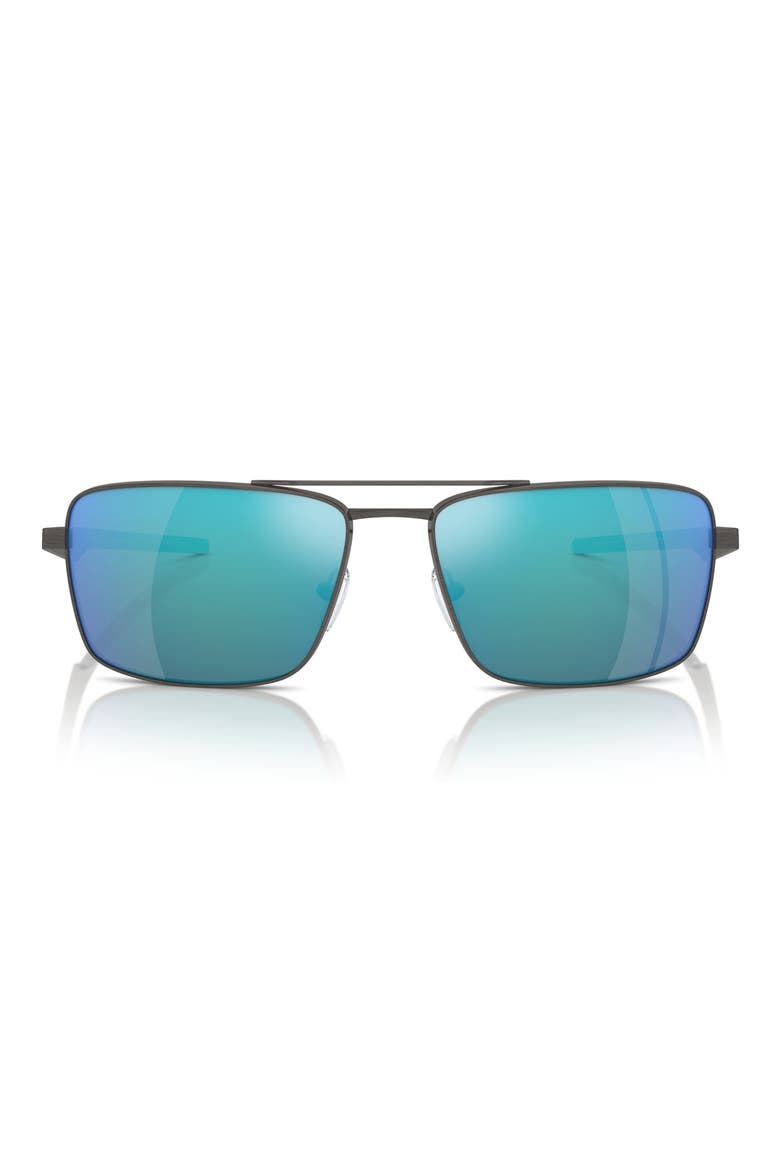 60mm Polarized Rectangular Sunglasses, Main, color, DARK GUNMETAL