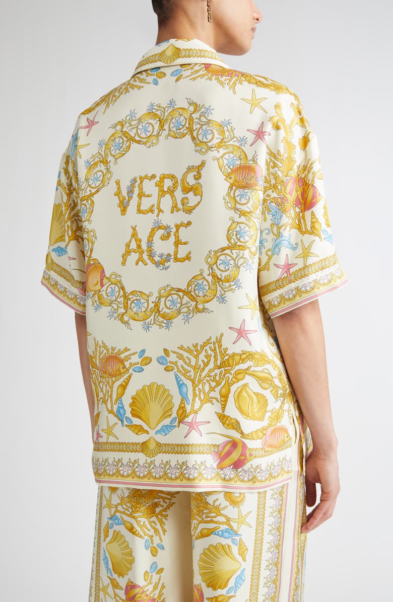 Versace Barocco Underwater Silk Camp Shirt, Alternate, color, Eggshell Multicolor
