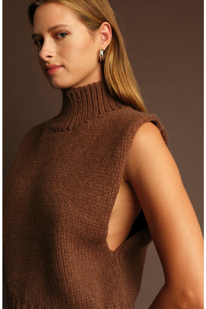 George Sleeveless Mock Neck Sweater, Alternate, color, CHOCOLATE