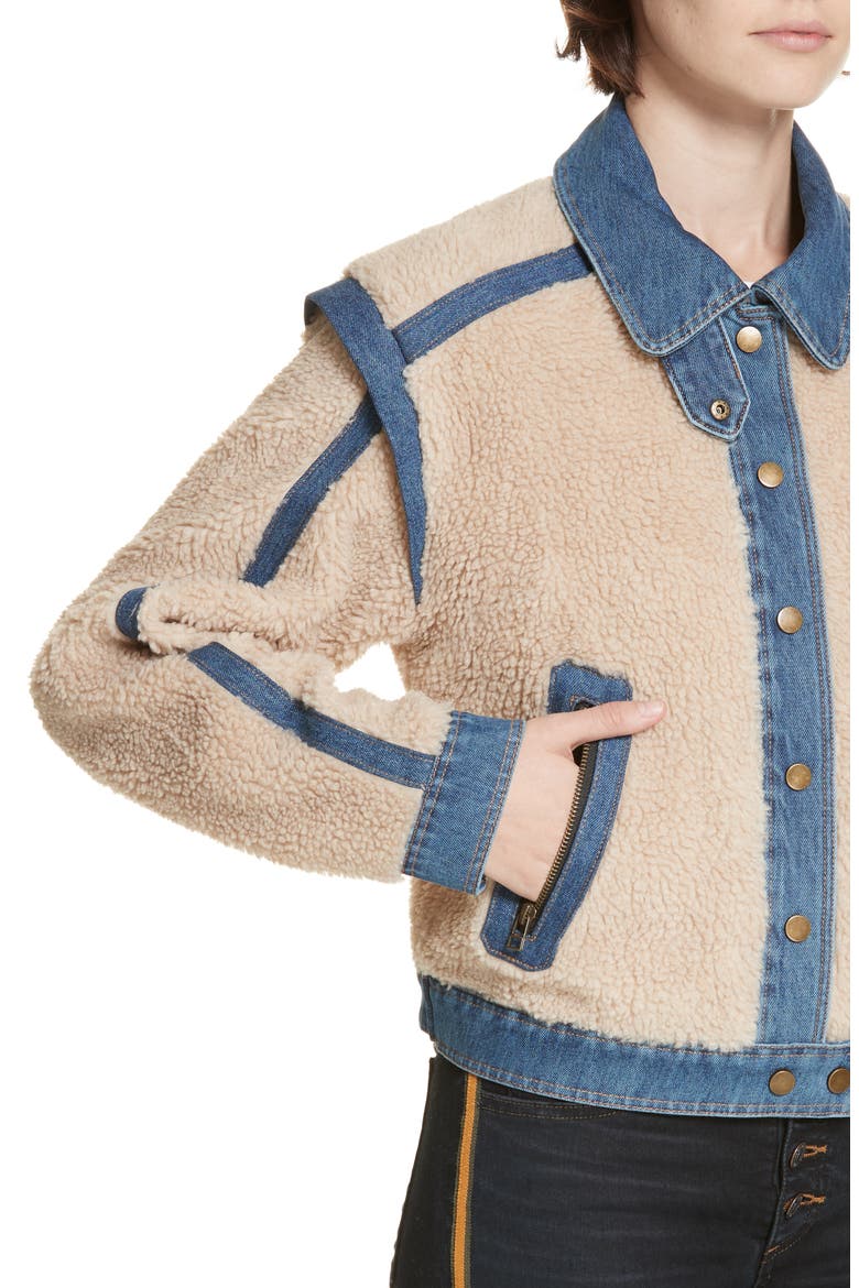 Potter Fleece & Denim Jacket, Alternate, color, OATMEAL