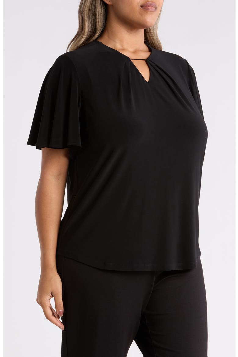Pleat Neck Bell Sleeve Top, Alternate, color, ANNE BLACK