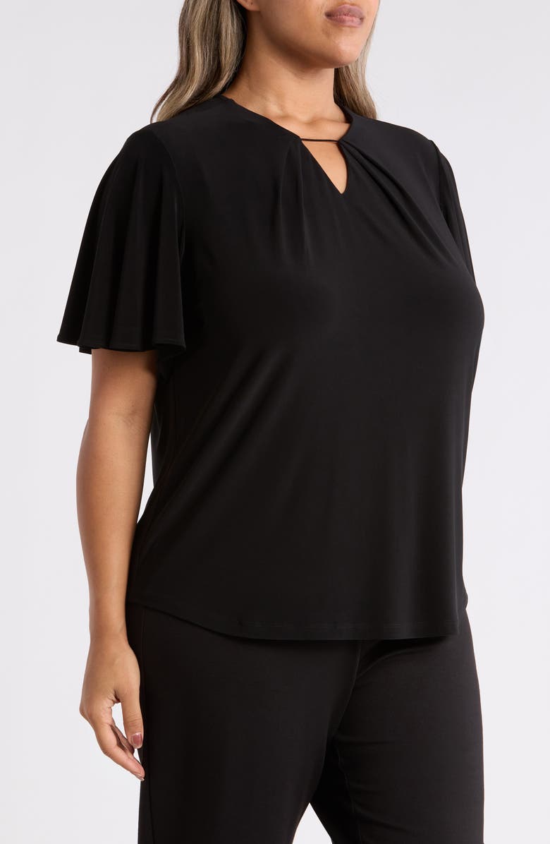 Anne Klein Pleat Neck Bell Sleeve Top, Alternate, color, Anne Black
