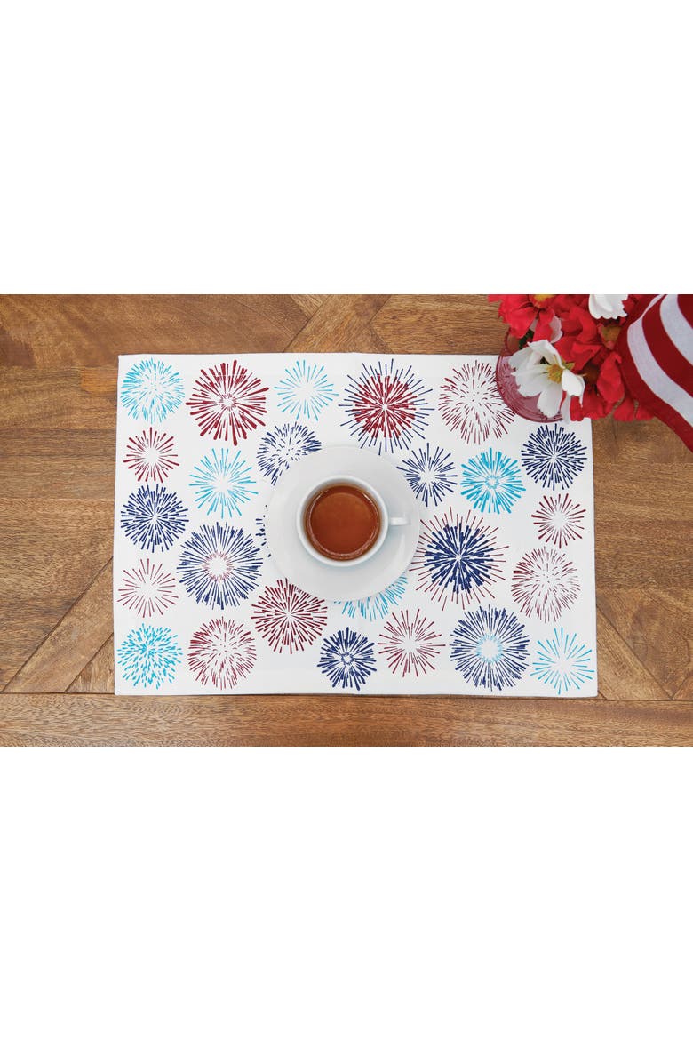 Patriotic Red & Blue Firework Sparkle 4th of July Cotton Tabletop Placemats, Set of 6, 14" x 20", Alternate, color, Blue