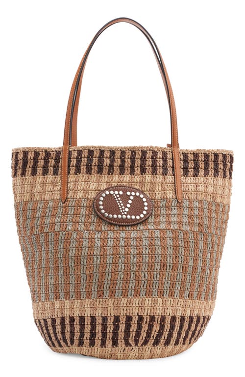 Valentino Vlogo Signature Crochet Straw Tote Bag In Brown