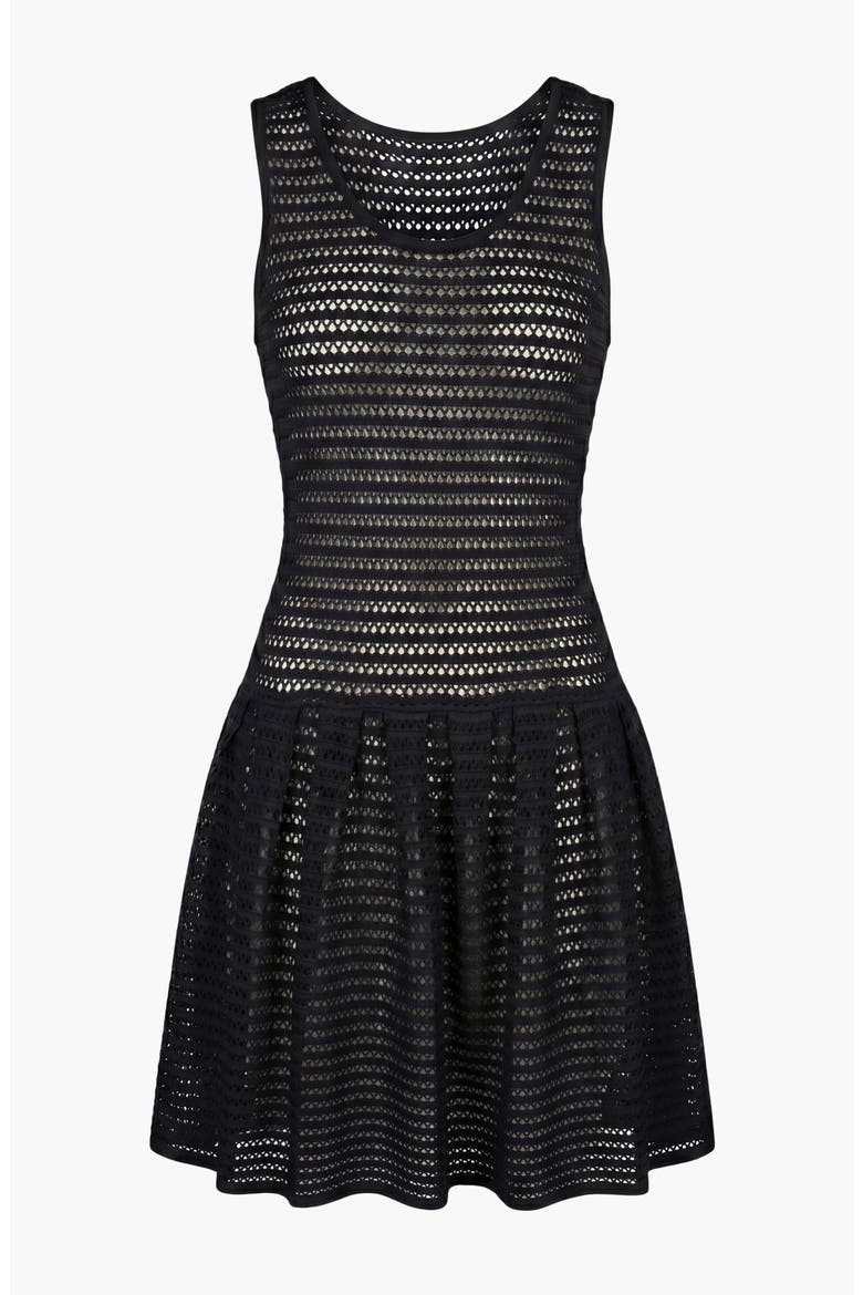 Sleeveless Eyelet Pattern Flared Hem Knit Dress, Alternate, color, Black