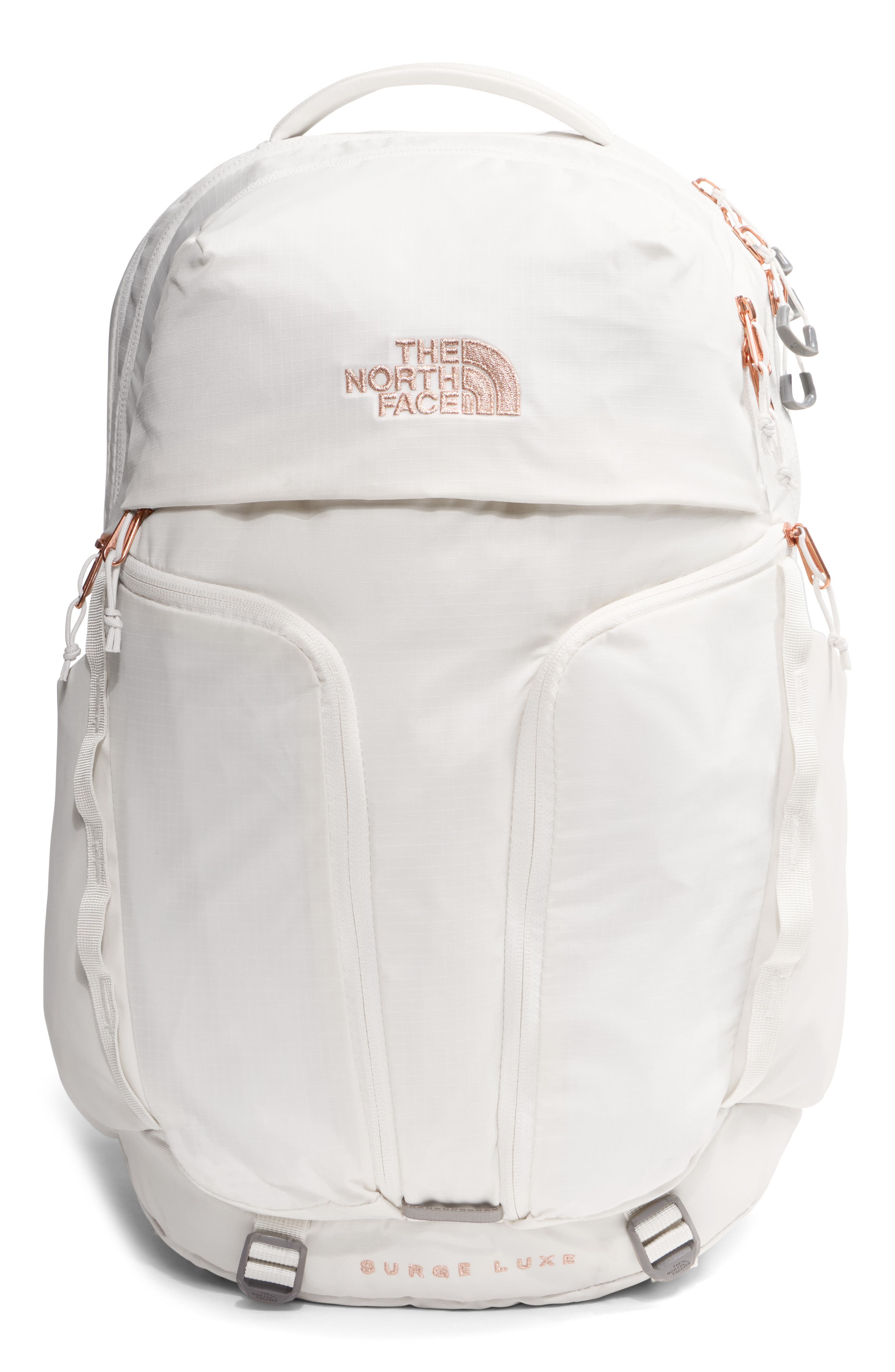 Surge Luxe Water Repellent Ripstop Backpack, Main, color, WHITE DUNE/ BURNT CORAL