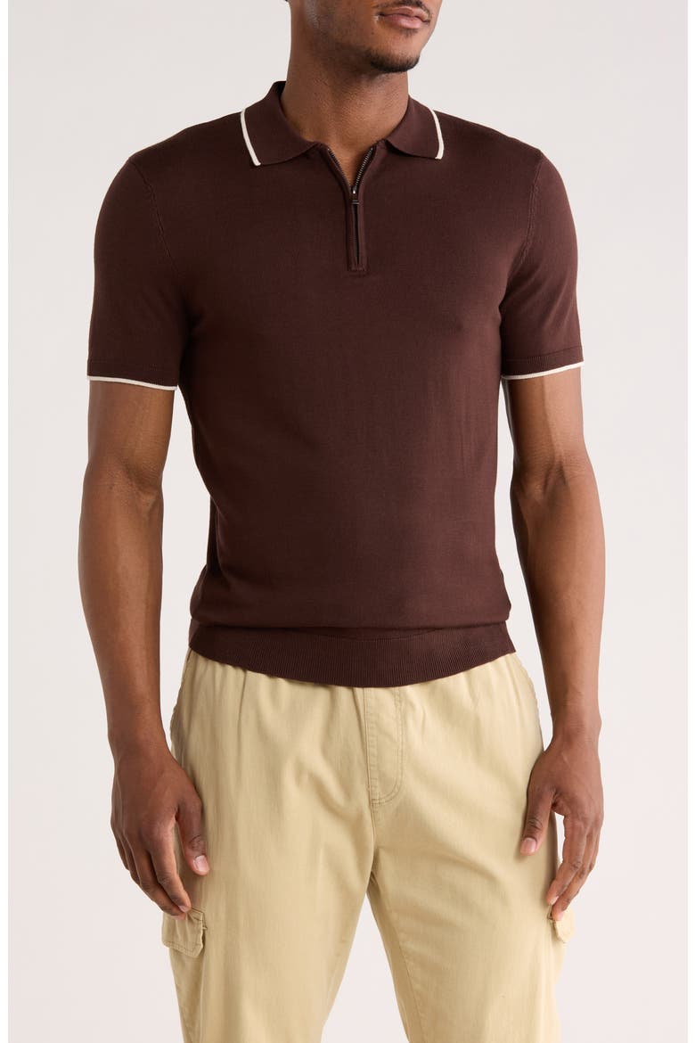 Quarter Zip Polo Sweater, Main, color, CHOCOLATE