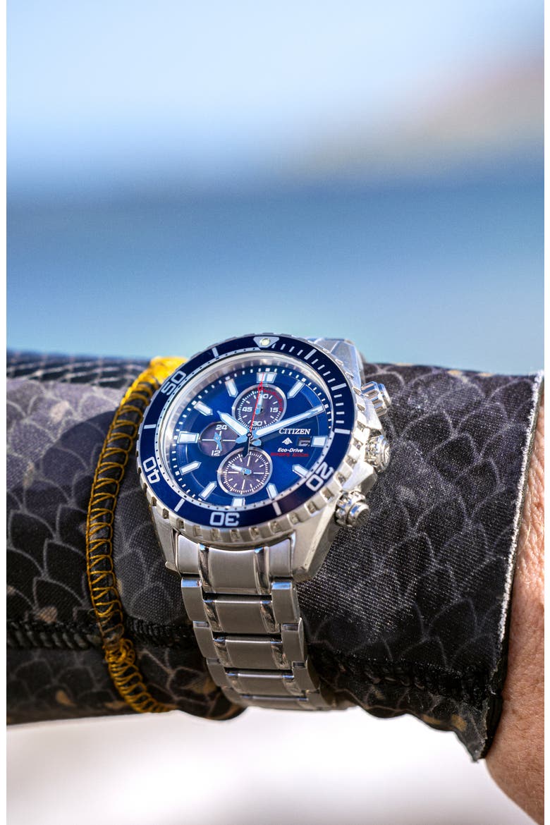 Promaster Dive Eco-Drive Bracelet Watch, 46mm, Alternate, color, BLUE/ SILVER-TONE