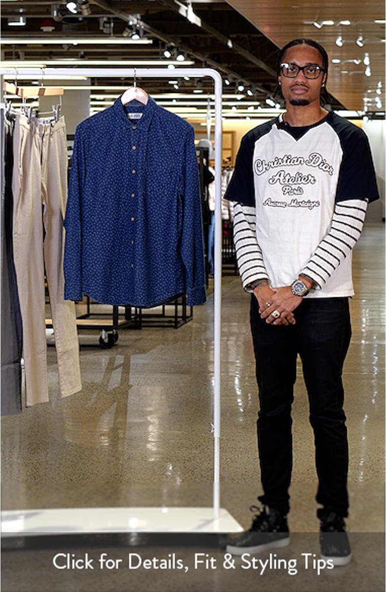 Slim Fit Ditsy Dot Cotton Denim Button-Up Shirt, sales video thumbnail