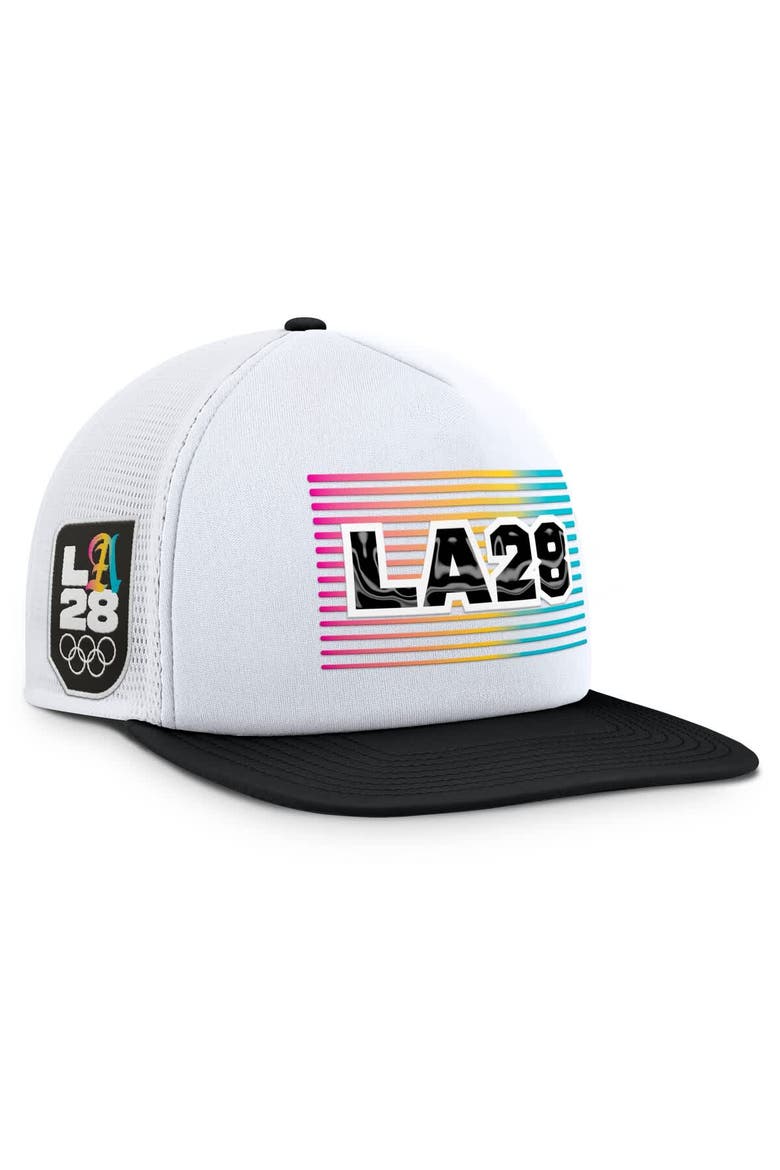 Men's Fanatics White/Black LA28 Summer Olympics On Deck A-Frame Trucker Adjustable Hat, Main, color, White