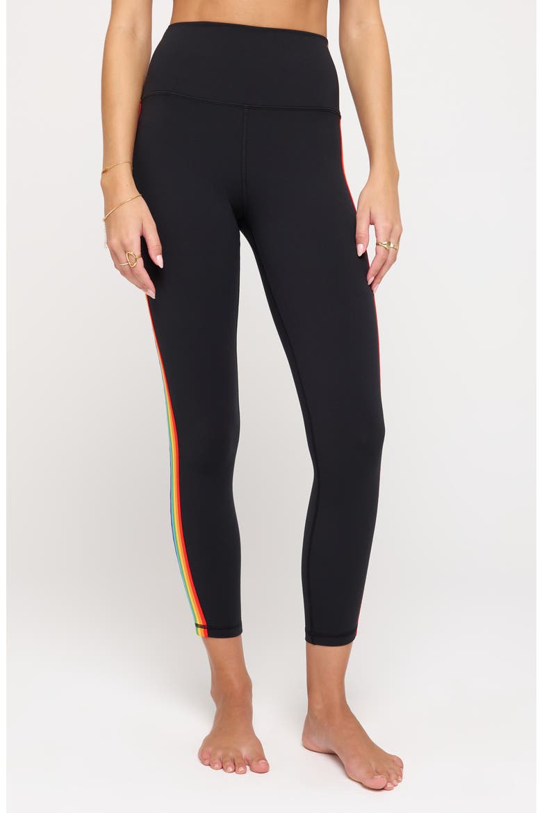 Ada Rainbow Stripe High Waist Dream Tech Jersey 7/8 Leggings, Main, color, BLACK
