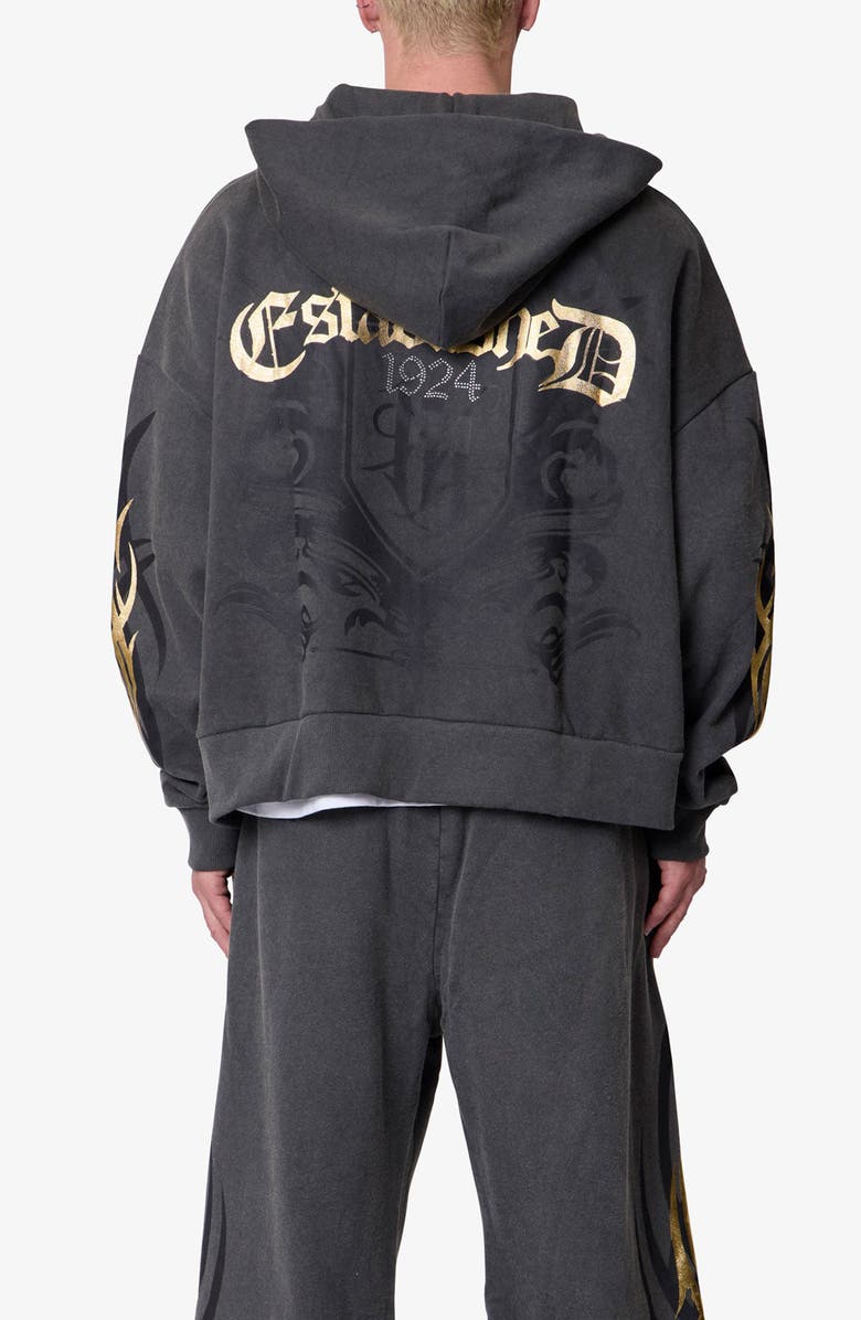 mnml Oversize Gold Foil Cotton Zip Hoodie, Alternate, color, 