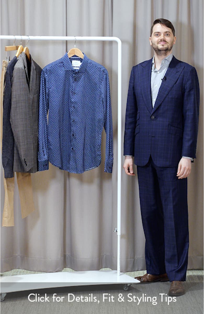 Reworked Slim Fit Blue Diamond Print Cotton Dress Shirt, sales video thumbnail