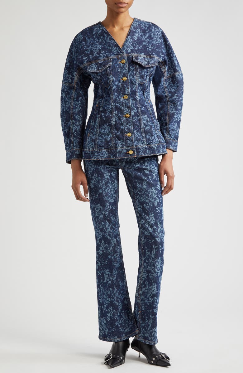 Ganni Floral Denim Trucker Jacket, Alternate, color, 