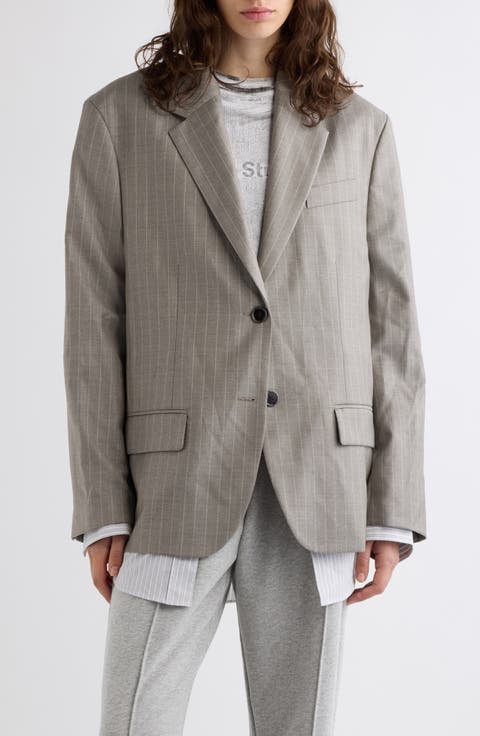 Julago Oversize Layered Pinstripe Wool Jacket