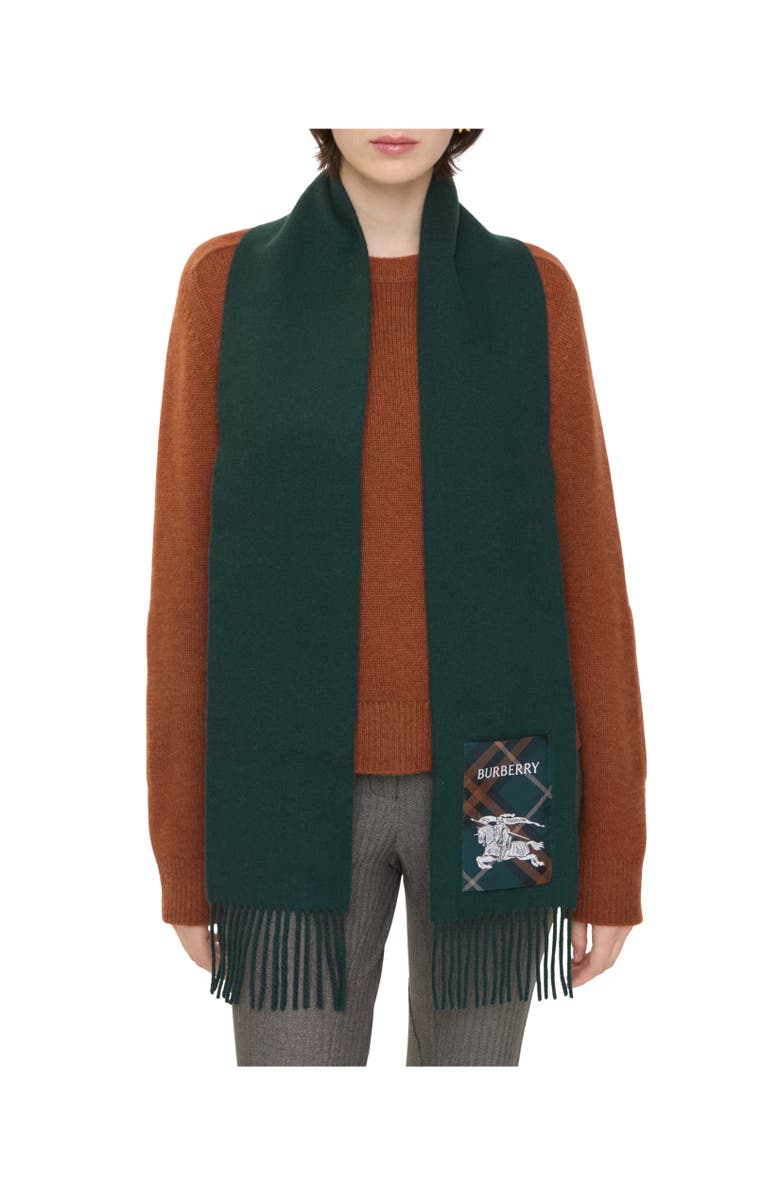Burberry Check Label Cashmere Scarf, Alternate, color, Brigade Green