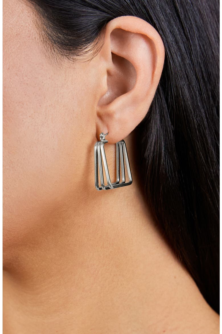 Belinda Layered Square Hoop Earrings, Alternate, color, SILVER