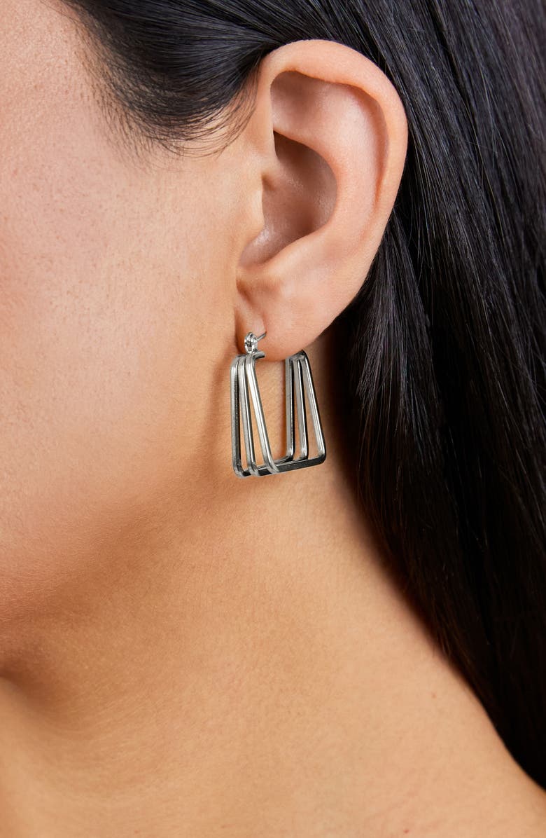 Sterling Forever Belinda Layered Square Hoop Earrings, Alternate, color, Silver