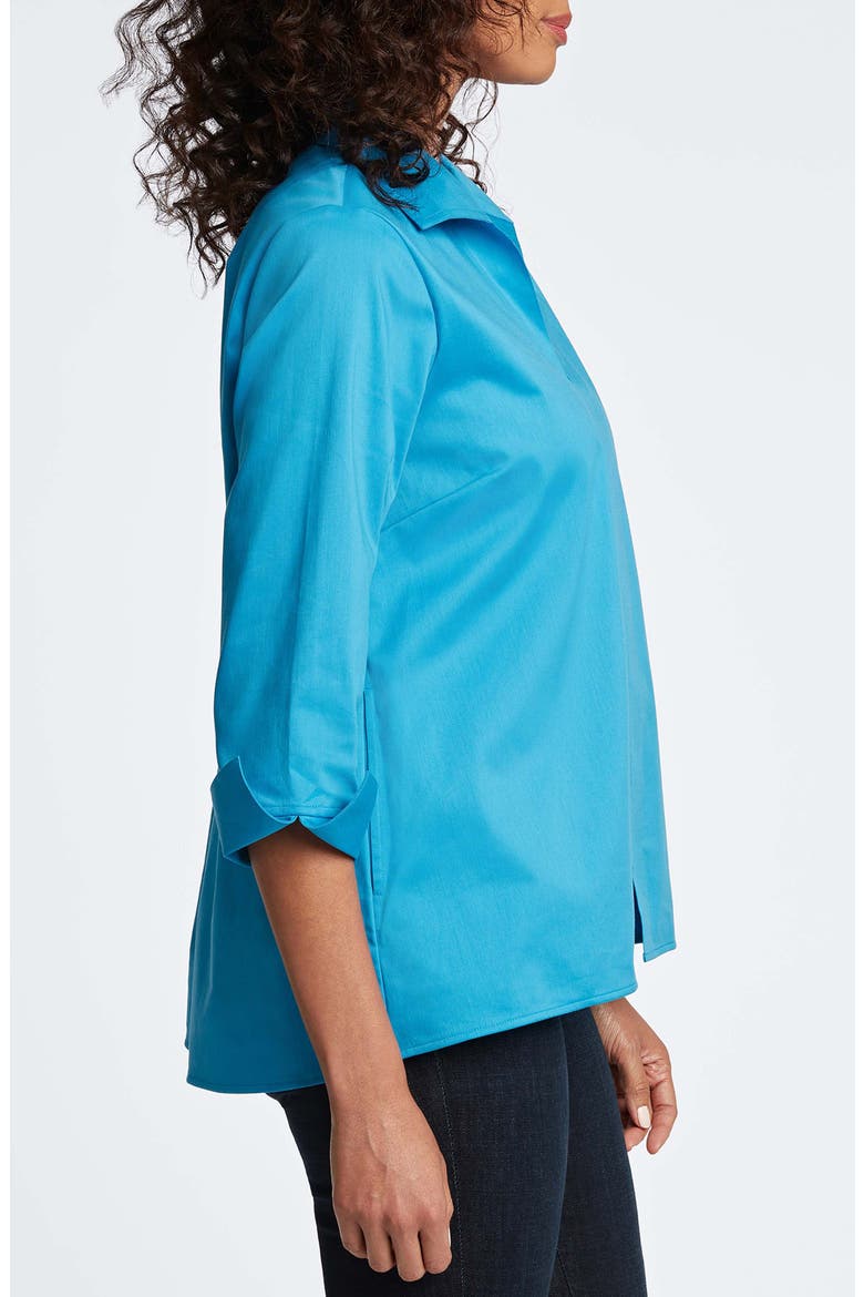 Agnes Split Cuff Popover Top, Alternate, color, TRUE BLUE