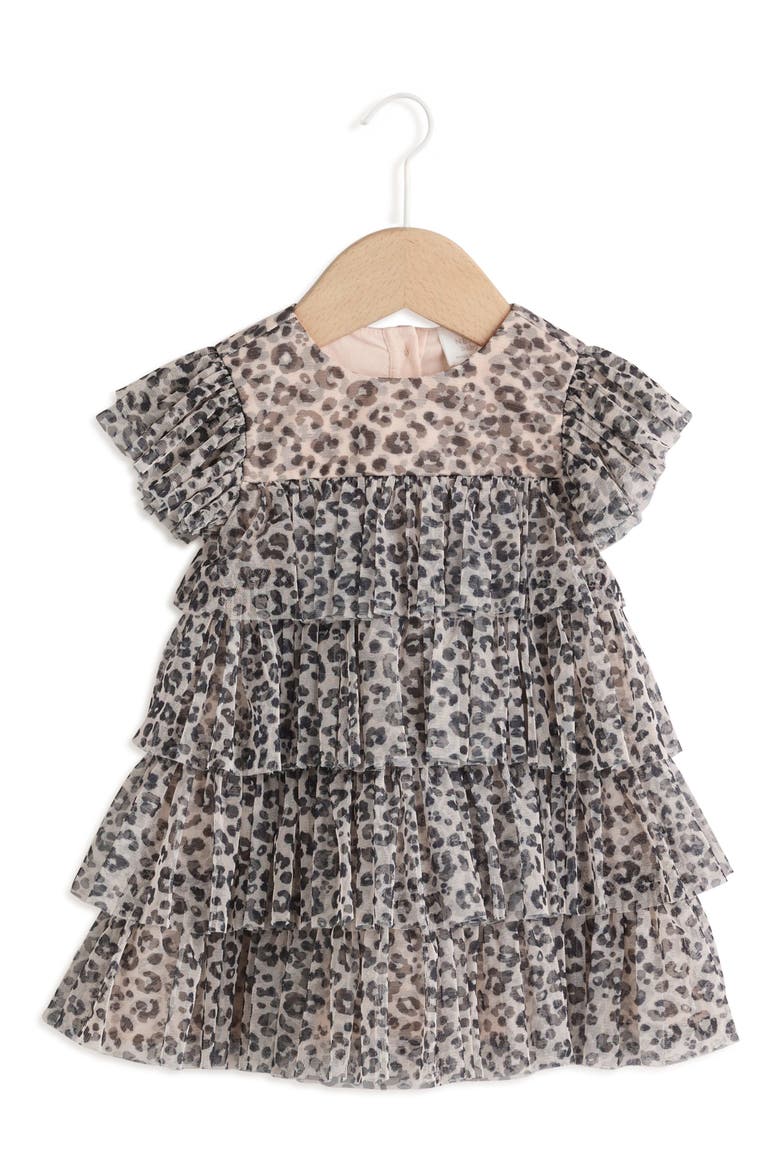 Leopard Print Ruffle Mesh Dress, Main, color, BEIGE MULTI