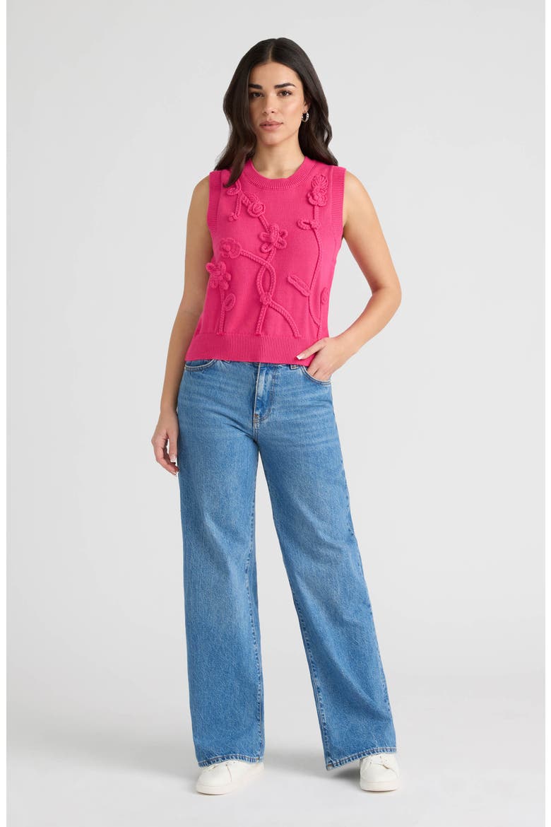 Sleeveless Floral Appliqué Sweater, Alternate, color, HOT PINK