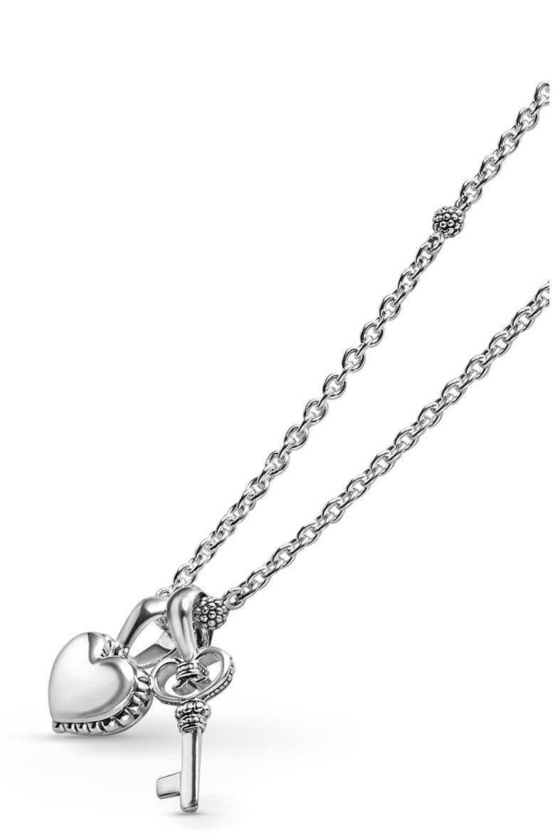 Kids' Kinder Key & Heart Charm Necklace, Alternate, color, SILVER