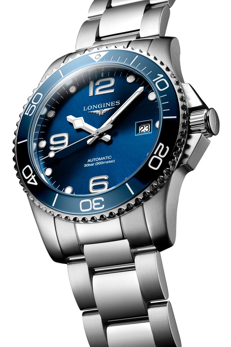 HydroConquest Automatic Bracelet Watch, 41mm, Alternate, color, SILVER/ BLUE/ SILVER