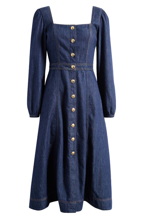 Reformation Celeste Long Sleeve Denim Midi Dress In Liffey