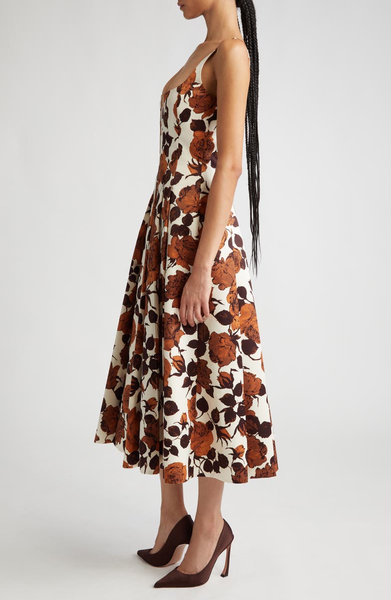 Emilia Wickstead Adele Rose Print Pleated Taffeta Faille Fit & Flare Midi Dress, Alternate, color, 