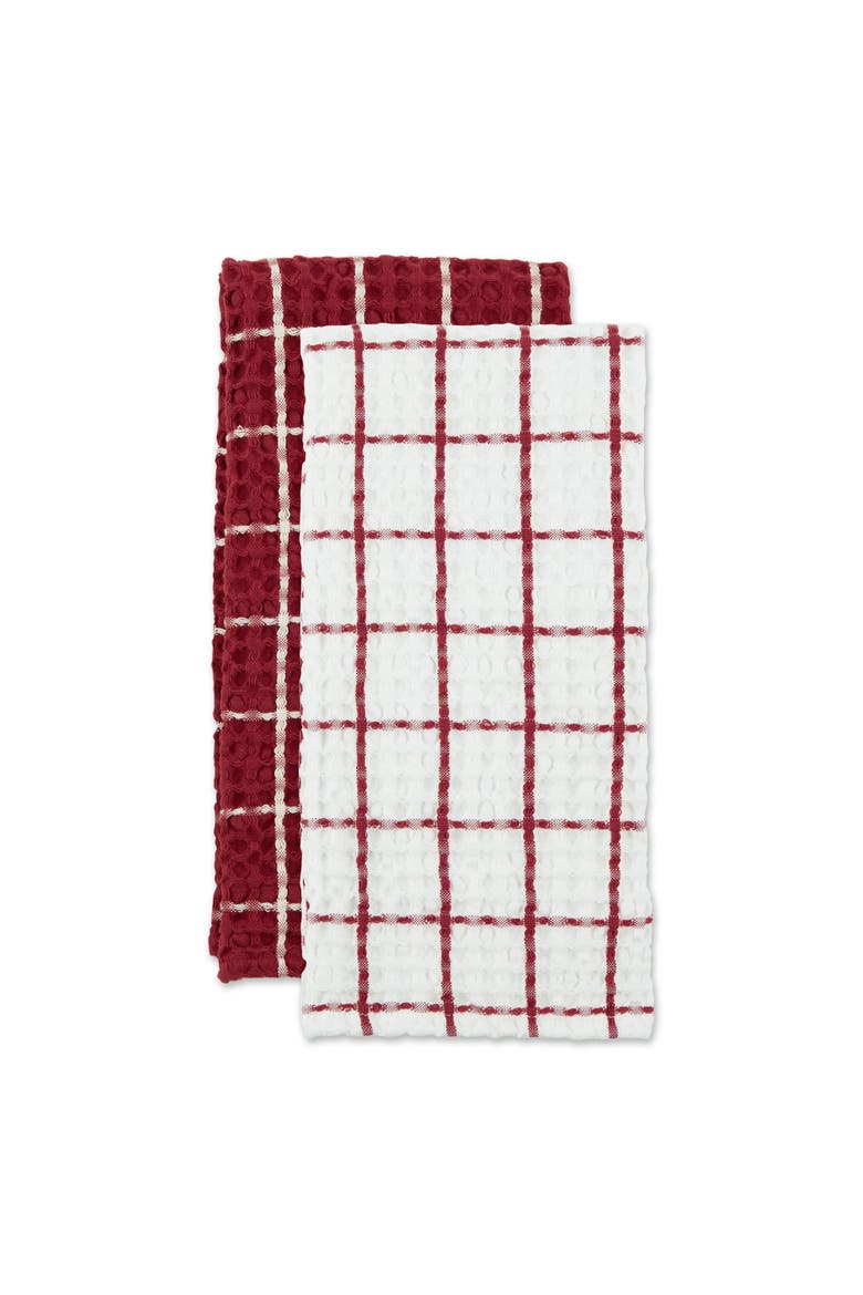 Windowpane Oversized Washed Waffle Dishtowel Set/2, Alternate, color, Barn Red