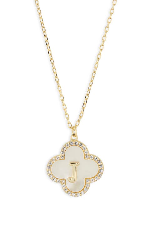 Clover Mother-of-Pearl Initial Pendant Necklace