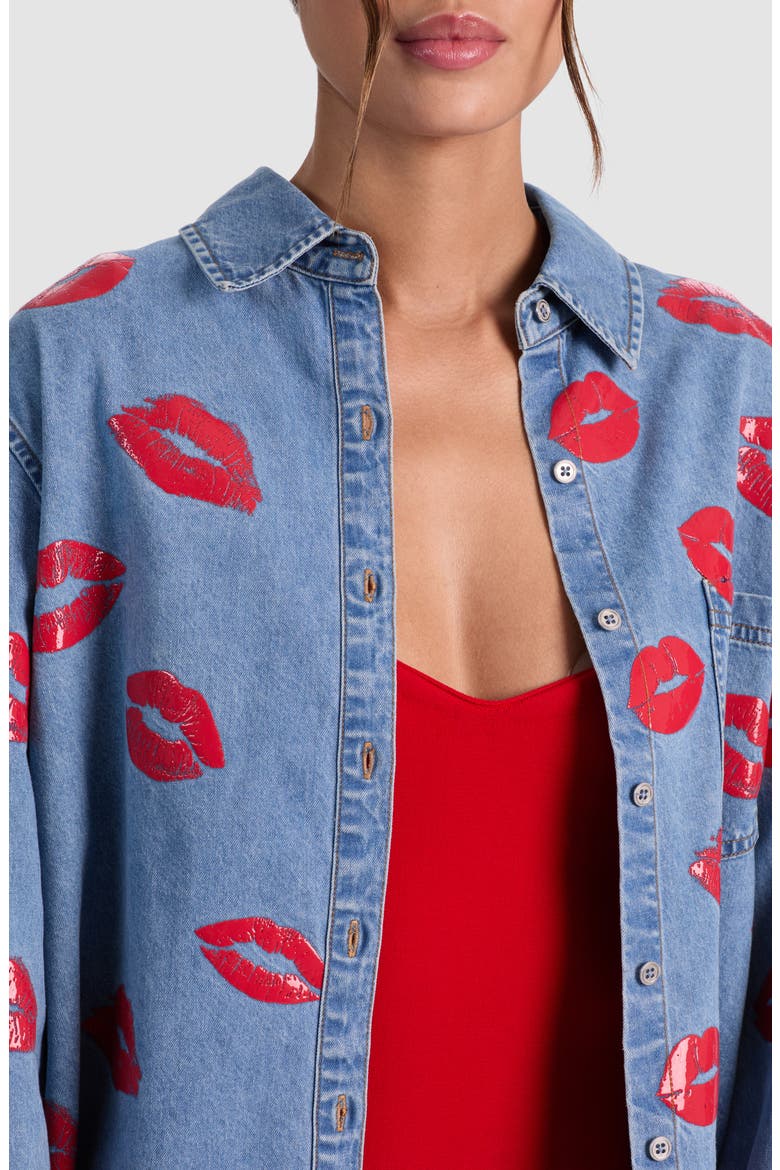 Kiss Print Denim Shirt Jacket, Alternate, color, DENVER BRIGHT BLUE