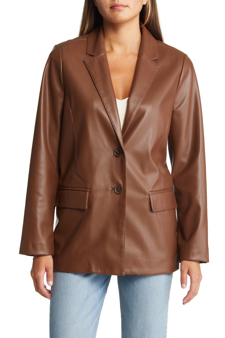 Faux Leather Blazer, Alternate, color, BROWN PINECONE