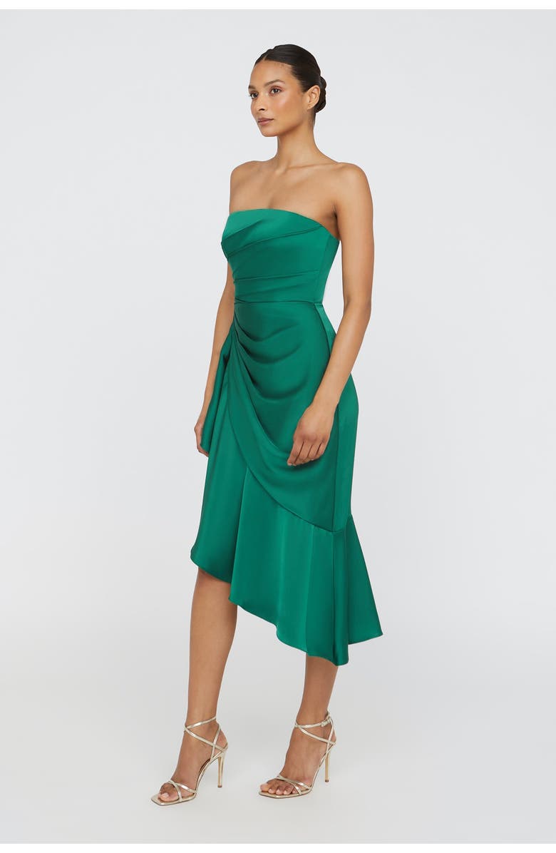 Theia Sinead Strapless Midi Dress, Alternate, color, Emerald