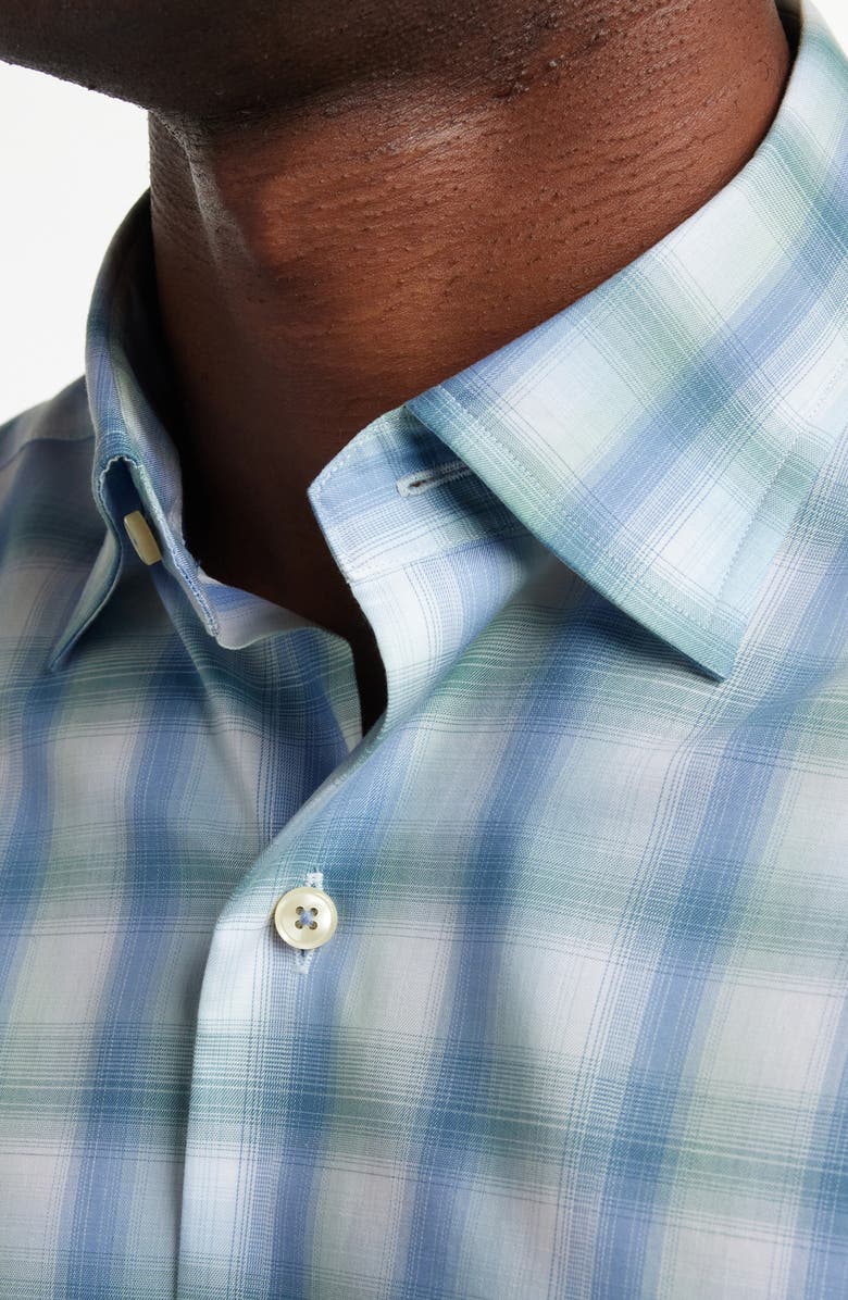 David Donahue Ombré Check Cotton Twill Button-Up Shirt, Alternate, color, Blue/ Green
