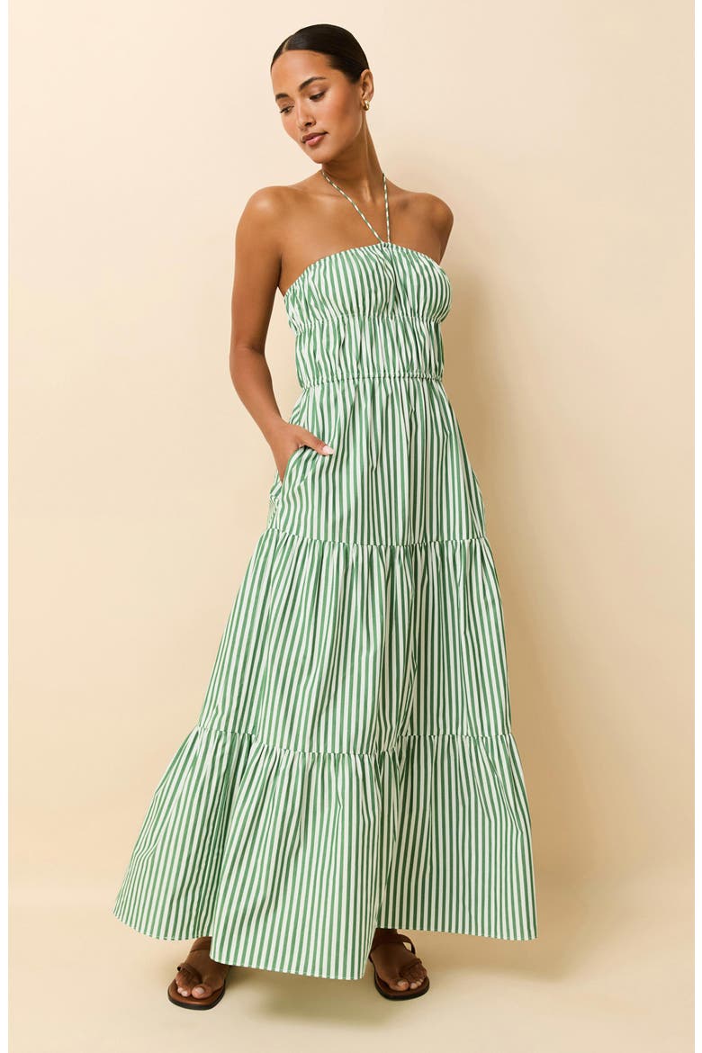 The Jodie Stripe Halter Neck Maxi Sundress, Alternate, color, TENNIS GREEN