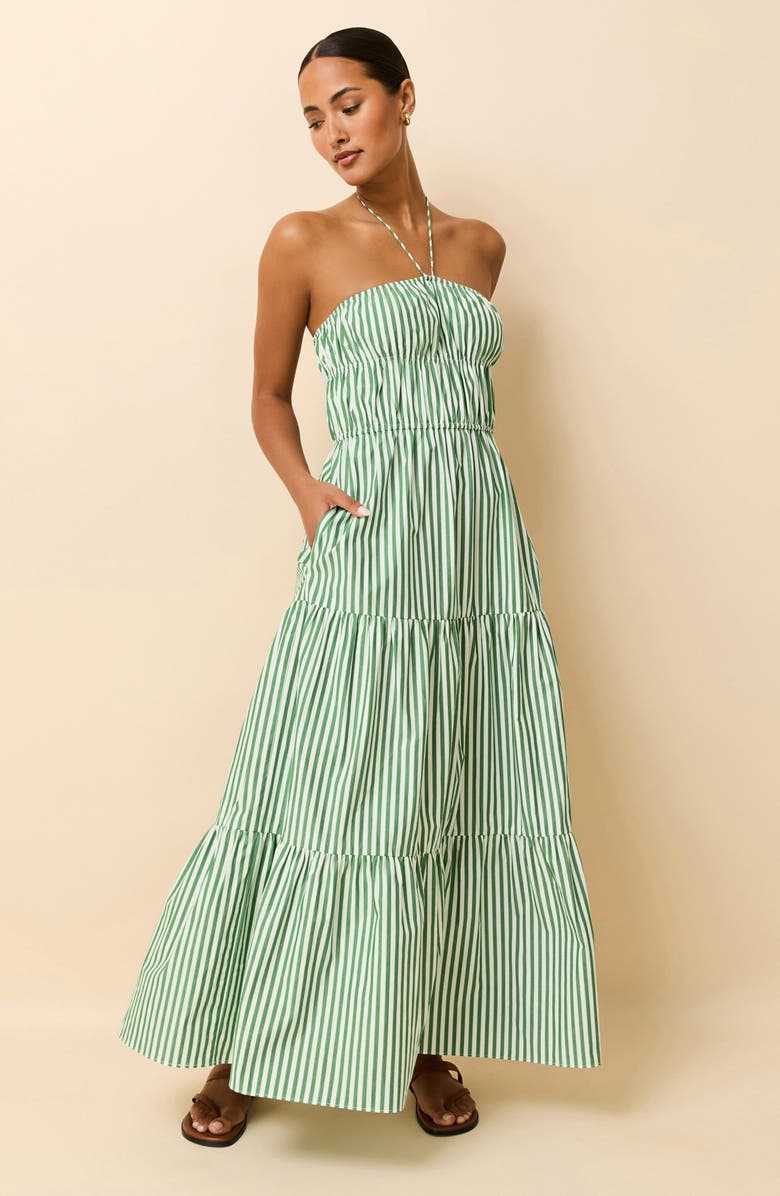 Solid & Striped The Jodie Stripe Halter Neck Maxi Sundress, Alternate, color, Tennis Green