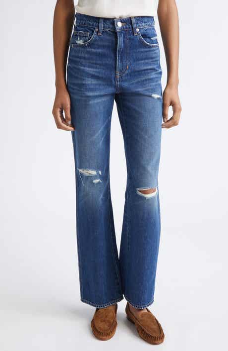 Veronica Beard Dylan Ripped High Waist Straight Leg Jeans