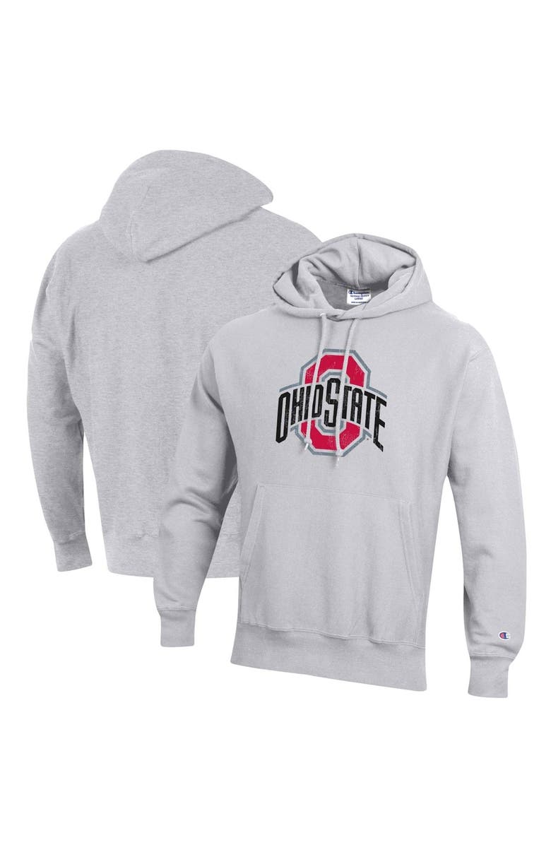 Champion Men's Champion Heathered Gray Ohio State Buckeyes Vault Logo Reverse Weave Pullover Hoodie, Main, color,