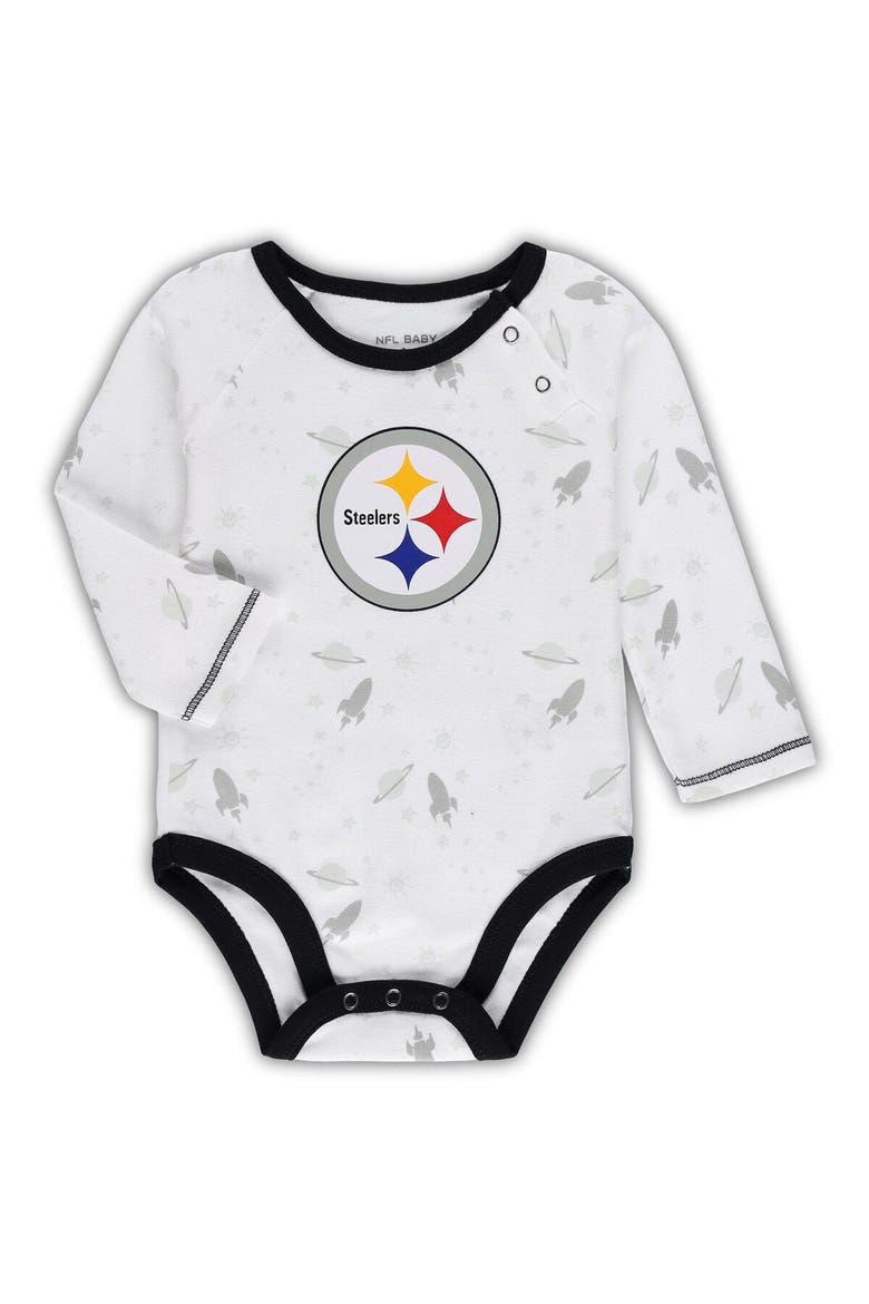 Newborn & Infant White/Black Pittsburgh Steelers Dream Team Bodysuit Pants & Hat Set, Alternate, color, White