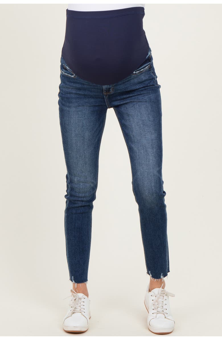 PinkBlush Raw Hem Cropped Skinny Maternity Jeans, Main, color, Navy Blue