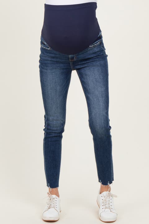 Raw Hem Cropped Skinny Maternity Jeans