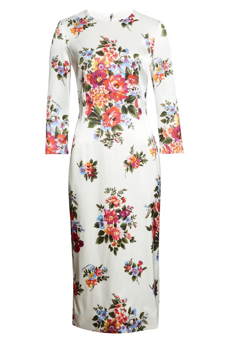 Floral Satin Midi Dress, Alternate, color, MAZZ.FIORI F.BIANCO