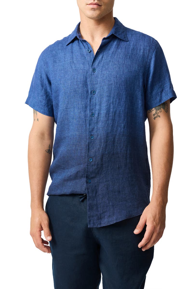 Rodd & Gunn Cannons Sports Fit Ombré Short Sleeve Linen Button-Up Shirt, Main, color, 