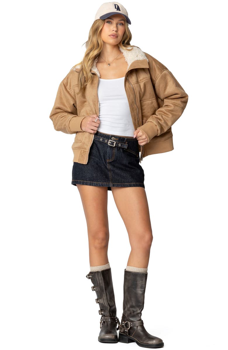 EDIKTED Faux Shearling Bomber Jacket, Alternate, color, Tan