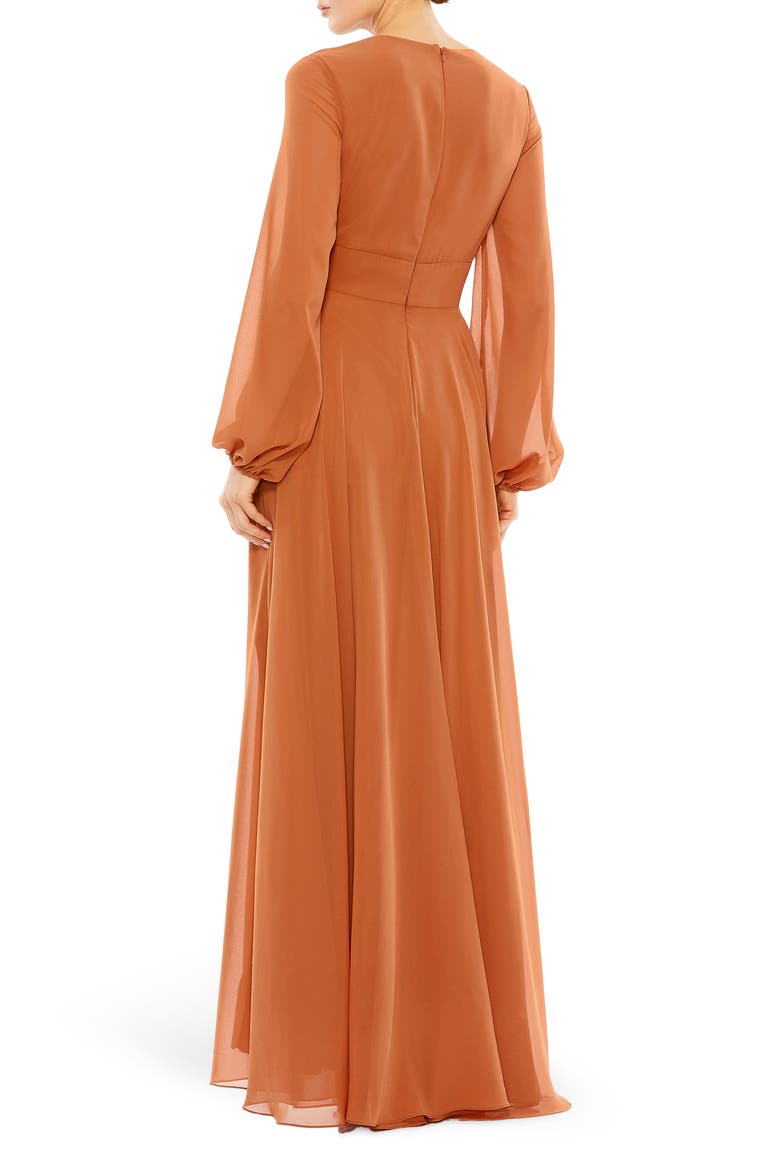 Long Sleeve Chiffon Gown, Alternate, color, TERRA COTTA